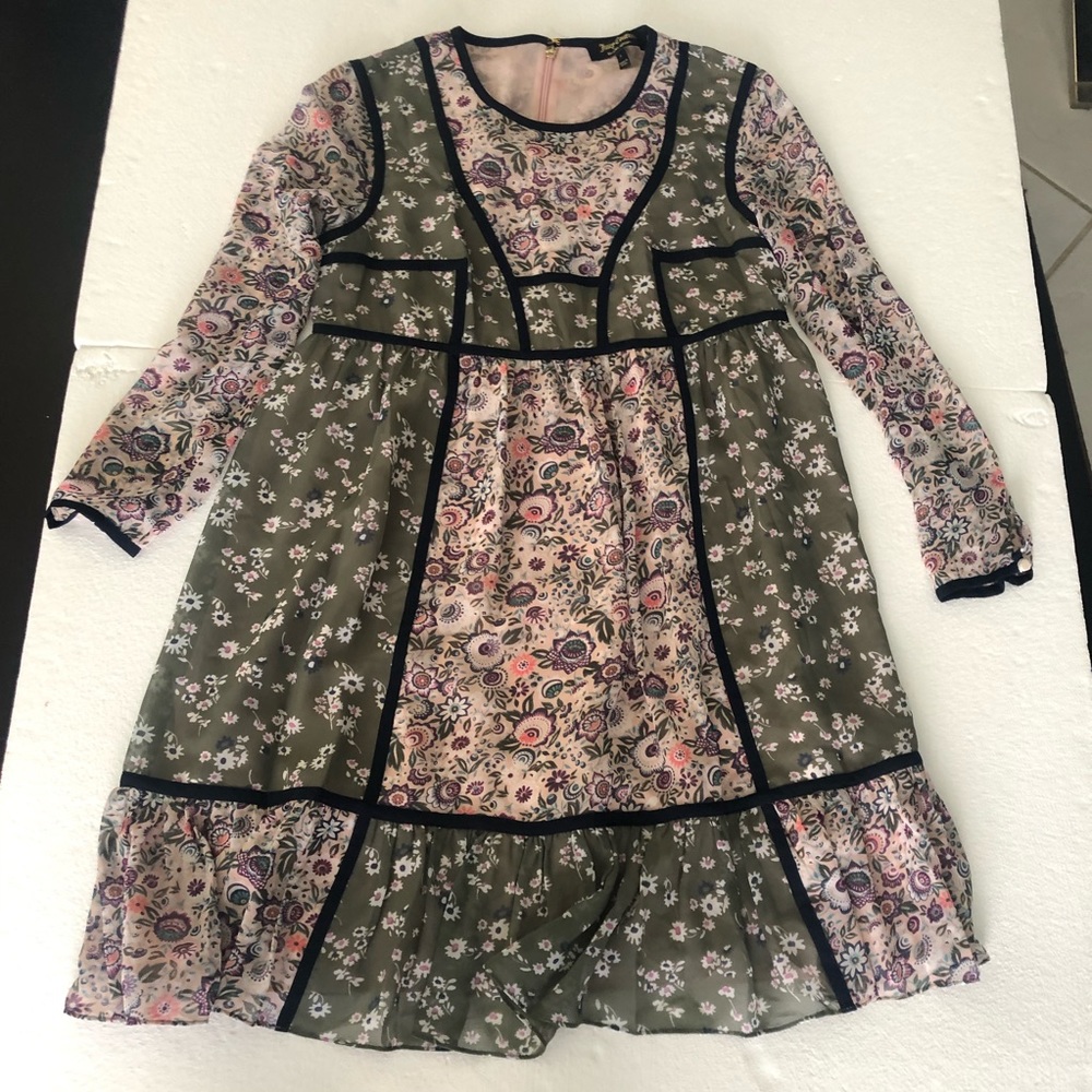 Juicy Couture NWOT pink green floral bohemian long sleeve mini dress - Picture 2 of 12